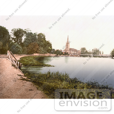 #26792 Stock Photography of the All Saints Church and Marlow Bridge in Great Marlow Buckinghamshire London England UK by JVPD