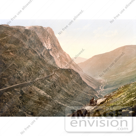 #26795 Stock Photography of a Horse Drawn Carriage Travelling on a High Mountain Road Through Honister Pass Lake District Cumbria England UK by JVPD