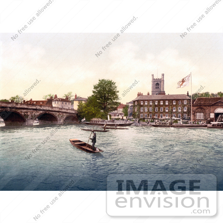 #26797 Stock Photography of Steamboats And Gondoliers Near The Red Lion Hotel In Henley On Thames On The Banks Of The Thames River In London England UK by JVPD