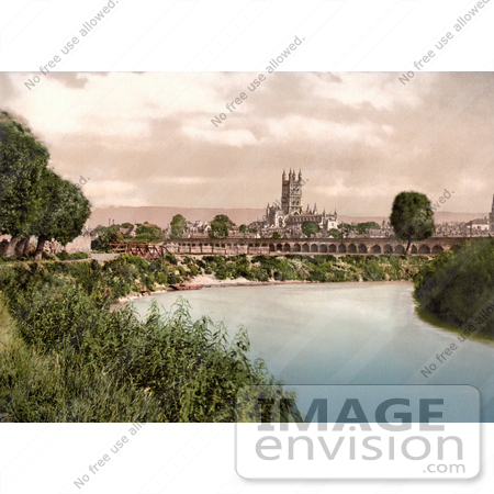 #26806 Stock Photography of the River Severn Flowing Near the Gloucester Cathedral in Gloucester England United Kingdom by JVPD