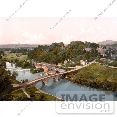 #26810 Stock Photography of the Dinham Bridge Spanning the Teme River and the Ludlow Castle in the Village of Ludlow Shropshire England UK by JVPD