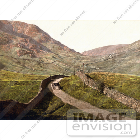 #26813 Stock Photography of a Man Travelling in a Single Horse Drawn Carriage Along a Road Lined With Stone Walls at Kirkstone Pass Lake District Ambleside Cumbria England UK by JVPD