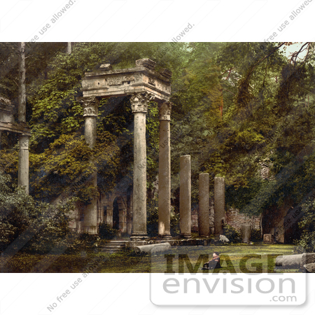 #26816 Stock Photography of a Man Sitting in Front of the Virginia Water Roman Ruins in Windsor Runnymede Surrey London England UK by JVPD