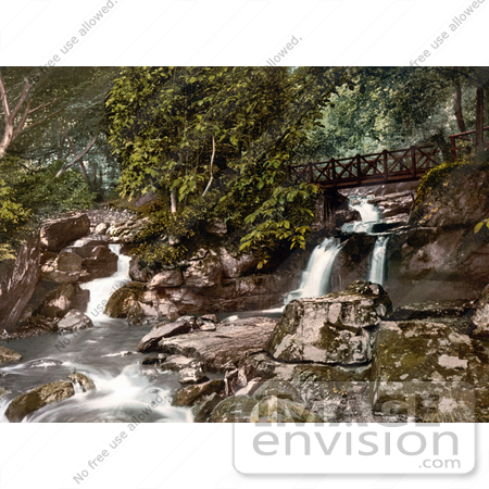 #26827 Stock Photography of a Footbridge Spanning the Upper Falls Waterfalls in Glen Lyn Gorge in Lynton and Lynmouth Devon England UK by JVPD