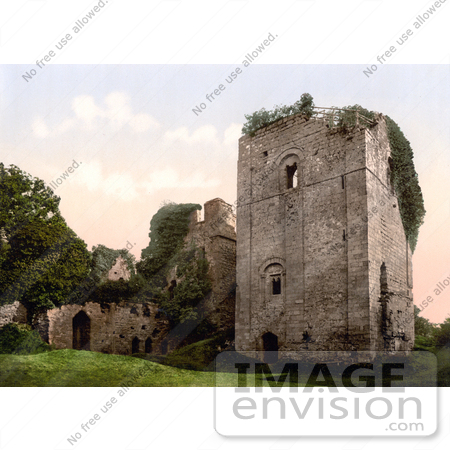 #26859 Stock Photography of Ivy Growing on the Ruins of the Norman Styled Keep Of Goodrich Castle at Dusk in Goodrich Herefordshire England by JVPD
