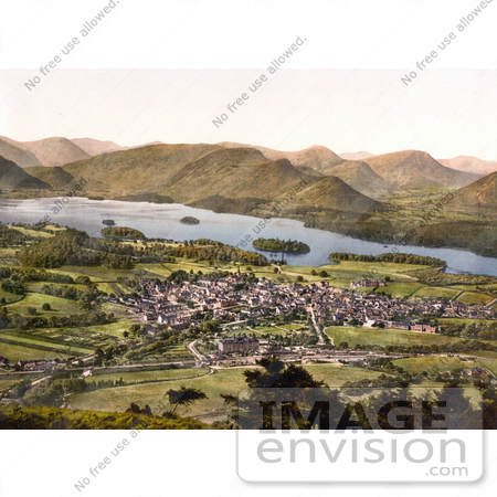 #26863 Stock Photography of the Village of Keswick Near the Lake of Derwentwater and Mountains Lake District Allerdale Cumbria England UK by JVPD