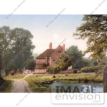 #26889 Stock Photography of a Pond by a Farmhouse in Royal Tunbridge Wells Kent England UK by JVPD