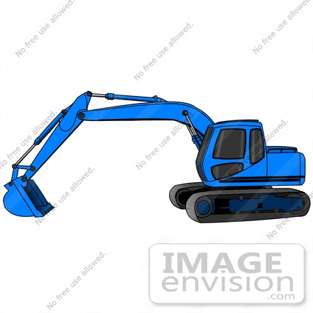 #26961 Blue Trackhoe Tractor Working At A Construction Site Clipart Graphic by DJArt