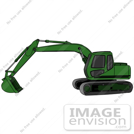 #26962 Green Trackhoe Tractor Working At A Construction Site Clipart Graphic by DJArt