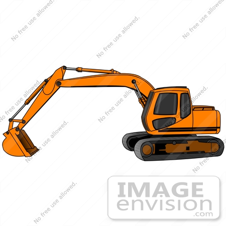 #26964 Orange Trackhoe Tractor Working At A Construction Site Clipart Graphic by DJArt