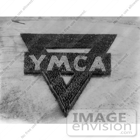 #27018 Stock Photography of a Living Pattern Made Of A Crowd Of People Forming The Y.M.C.A. Emblem at Camp Wheeler, Gergia in 1917 or 1918 by JVPD