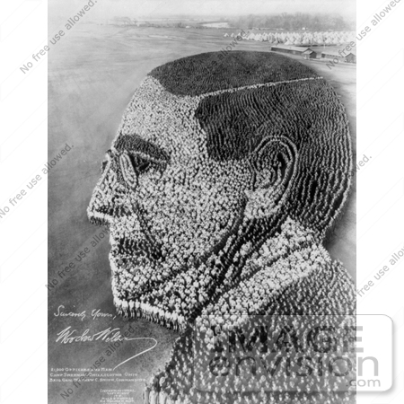 #27019 Stock Photography of a Living Pattern Made Of A Crowd Of 21,000 Officers And Men Forming A Facial Profile Of President Woodrow Wilson At Camp Sherman, Chillicothe, Ohio, 1918 by JVPD