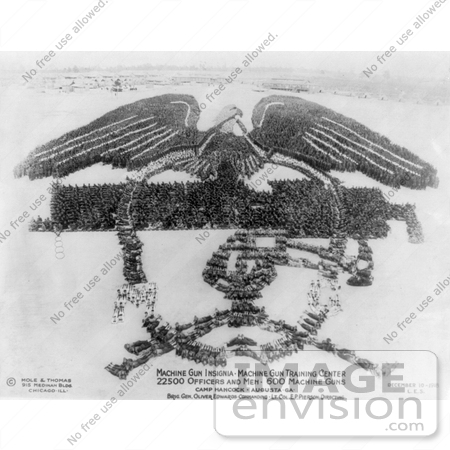 #27020 Stock Photography of A Living Pattern Made Of A Crowd Of 22500 Officers And Men And 600 Machine Guns Forming An Eagle And Machine Gun Insignia At The Machine Gun Training Center, Camp Hancock, Augusta, Georgia, 1918 by JVPD