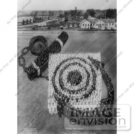#27021 Stock Photography of a Living Pattern Made Of A Crowd Of People Forming An Anchor And Target At The U.S. Naval Rifle Range, Camp Logan, Illinois, Between 1917 And 1918 by JVPD