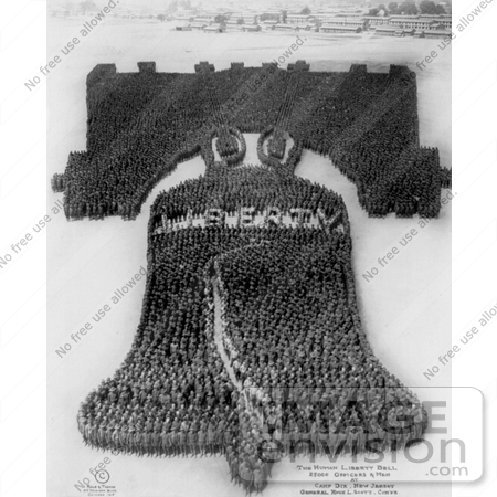 #27023 Stock Photography of A Living Pattern Made Of A Crowd Of 25000 Officers And Men Forming The Human Liberty Bell At Camp Dix, New Jersey, 1918 by JVPD