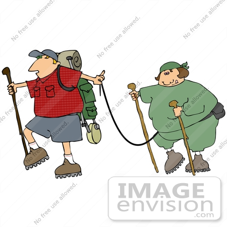 #27031 Man Talking His Chubby Wife On A Hike To Help Get Her Into Shape Clipart Picture by DJArt