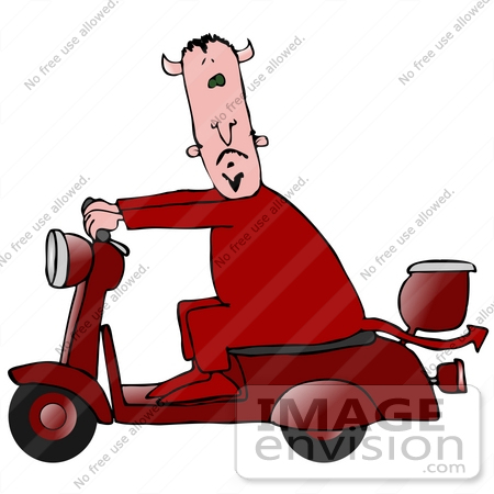 #27037 Devil in Red Riding a Red Scooter Clipart Picture by DJArt