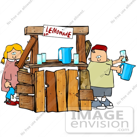 #27038 Brother And Sister Mixing And Selling Lemonade To Thirsty People Passing By Clipart Picture by DJArt