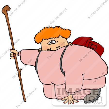 #27043 Fat Woman In Pink Sweats, Kneeling While Out Of Breath During A Hike Clipart Picture by DJArt