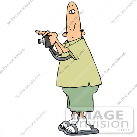 #27045 Bald Man Wearing Green, Taking A Picture With A Camera Clipart Picture by DJArt