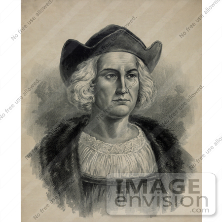 #27470 Illustration of a Portrait of Christopher Columbus Wearing a Hat by JVPD