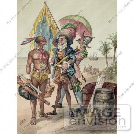 #27476 Illustration of Christopher Columbus Speaking To A Native Man During The Landing Of Columbus At San Salvador In 1492 by JVPD
