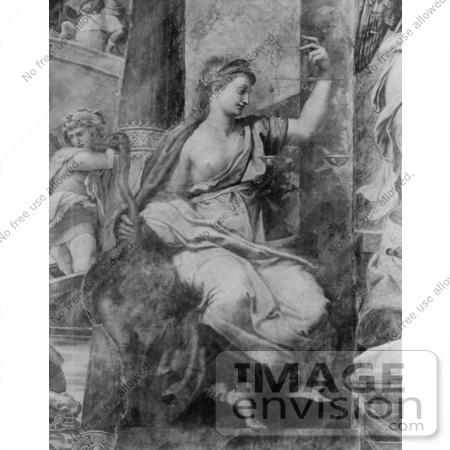 #27480 Illustration of a Woman, Justice, Seated And Holding Scales In Her Left Hand With Her Right Hand On The Neck Of An Ostrich, In "The Raphael Stanze," Rome, Italy, By By Giovan Francesco Penni by JVPD