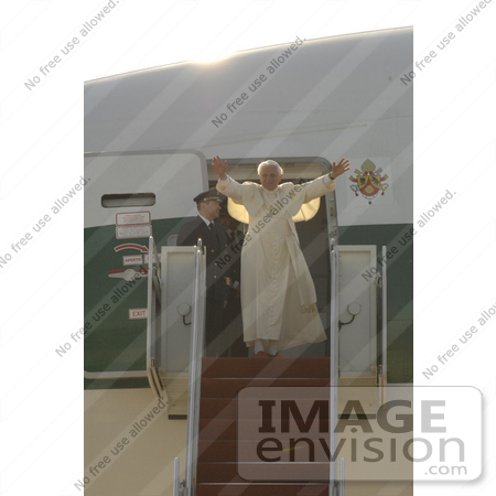 #27483 Stock Photo of Pope Benedict XVI Waving to a Crowd While Boarding a Plane For Departure From Andrews Air Force Base, Maryland, April 18th 2008 by JVPD