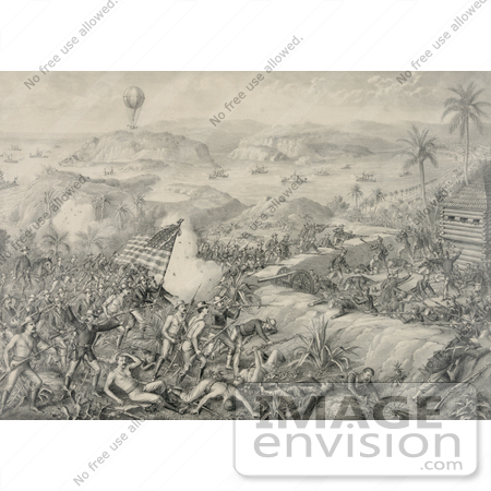 #27491 Illustration of The Battle Of El Caney, El Paso And Fortifications Of Santiago, On July 1st 1898, During The Spanish-American War by JVPD