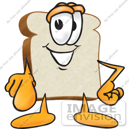 #27517 Clip Art Graphic of a White Bread Slice Mascot Character Pointing Outwards by toons4biz