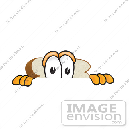 #27526 Clip Art Graphic of a White Bread Slice Mascot Character Looking Nervously Over a Surface by toons4biz