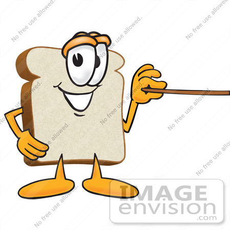 #27532 Clip Art Graphic of a White Bread Slice Mascot Character Holding a Pointer Stick by toons4biz