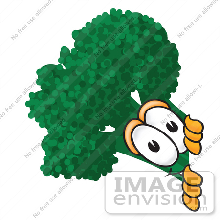 #27545 Clip Art Graphic of a Broccoli Mascot Character Looking Around a Corner by toons4biz
