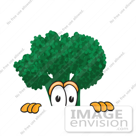 #27551 Clip Art Graphic of a Broccoli Mascot Character Peeking Over a Surface With a Scared Expression by toons4biz