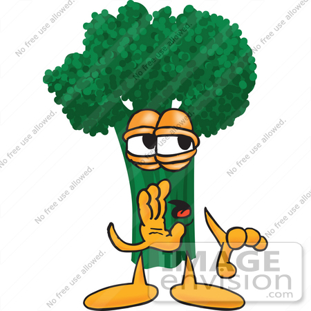 #27558 Clip Art Graphic of a Broccoli Mascot Character Whispering While Gossiping or Telling Secrets by toons4biz