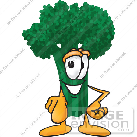 #27559 Clip Art Graphic of a Broccoli Mascot Character Pointing Outwards by toons4biz