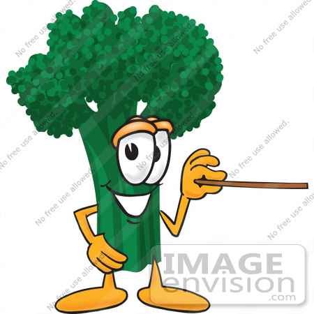 #27563 Clip Art Graphic of a Broccoli Mascot Character Holding a Pointer Stick by toons4biz