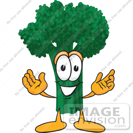 #27565 Clip Art Graphic of a Broccoli Mascot Character Greeting With Open Arms by toons4biz