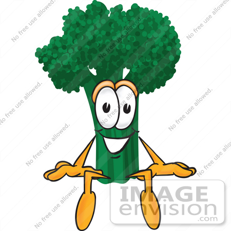 #27572 Clip Art Graphic of a Broccoli Mascot Character Sitting by toons4biz