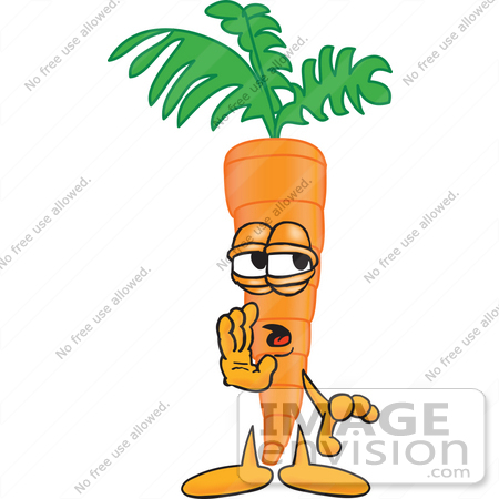 #27574 Clip Art Graphic of an Organic Veggie Carrot Mascot Character Whispering and Telling Secrets by toons4biz