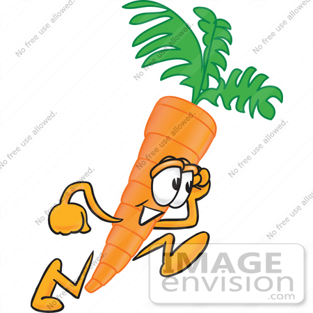 #27575 Clip Art Graphic of an Organic Veggie Carrot Mascot Character Sprinting by toons4biz