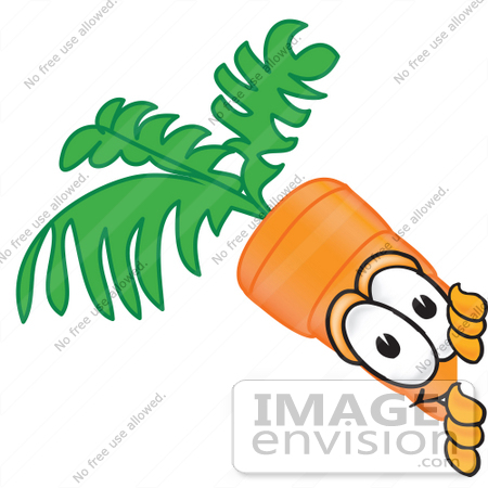 #27602 Clip Art Graphic of an Organic Veggie Carrot Mascot Character Looking Around a Corner by toons4biz