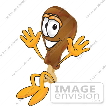 #27648 Clip Art Graphic of a Chicken Drumstick Mascot Character Jumping by toons4biz
