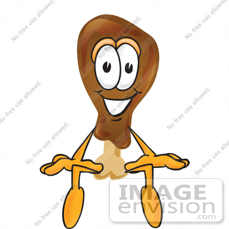 #27650 Clip Art Graphic of a Chicken Drumstick Mascot Character Sitting by toons4biz