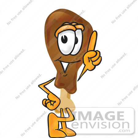 #27667 Clip Art Graphic of a Chicken Drumstick Mascot Character Pointing Upwards by toons4biz