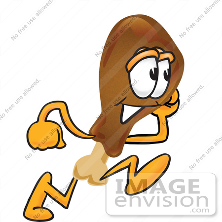 #27669 Clip Art Graphic of a Chicken Drumstick Mascot Character Running by toons4biz