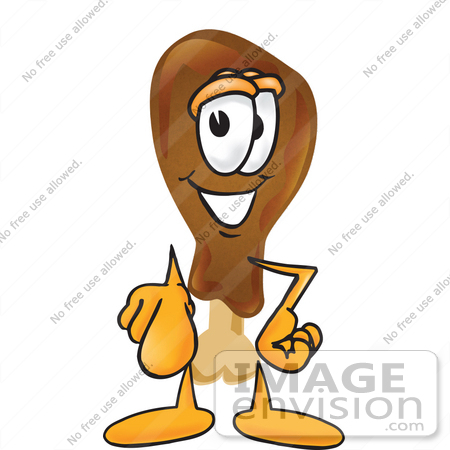 #27671 Clip Art Graphic of a Chicken Drumstick Mascot Character Pointing at the Viewer by toons4biz