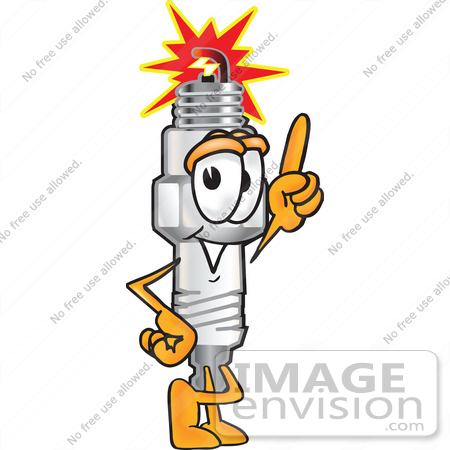 #27705 Clip Art Graphic of a Spark Plug Mascot Character Pointing Upwards by toons4biz