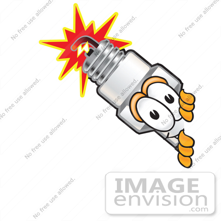 #27706 Clip Art Graphic of a Spark Plug Mascot Character Peeking Around a Corner by toons4biz