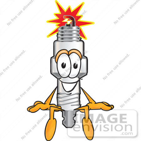 #27713 Clip Art Graphic of a Spark Plug Mascot Character Sitting by toons4biz